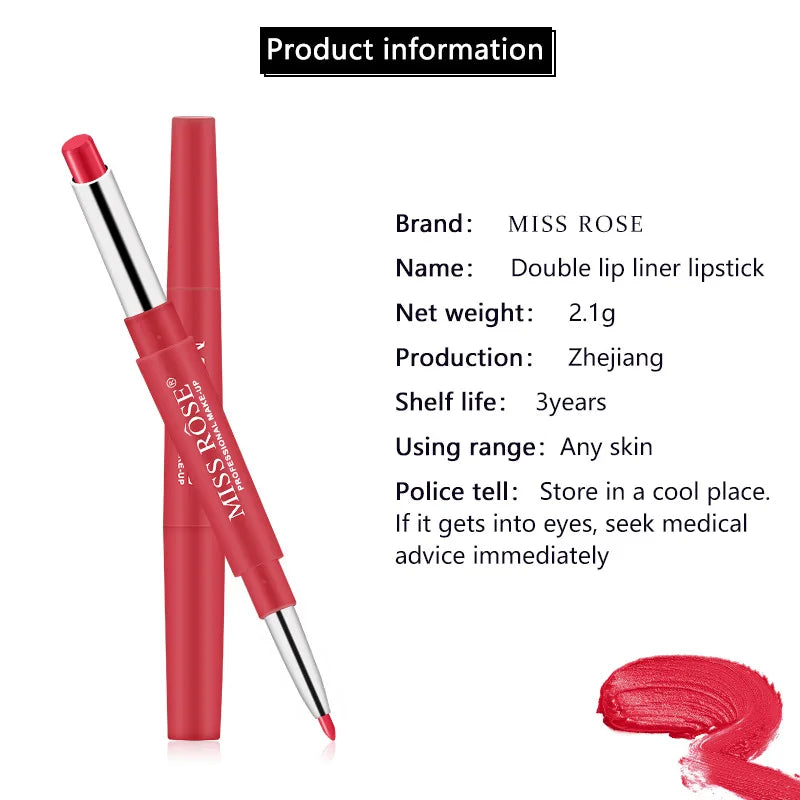 Miss Rose Double-end Lipstick Lipgloss Pencil Makeup Long Lasting Tint Sexy Red Lip Stick Beauty Matte Lip Gloss Pen Cosmetic