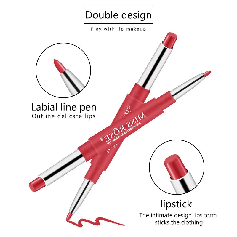 Miss Rose Double-end Lipstick Lipgloss Pencil Makeup Long Lasting Tint Sexy Red Lip Stick Beauty Matte Lip Gloss Pen Cosmetic
