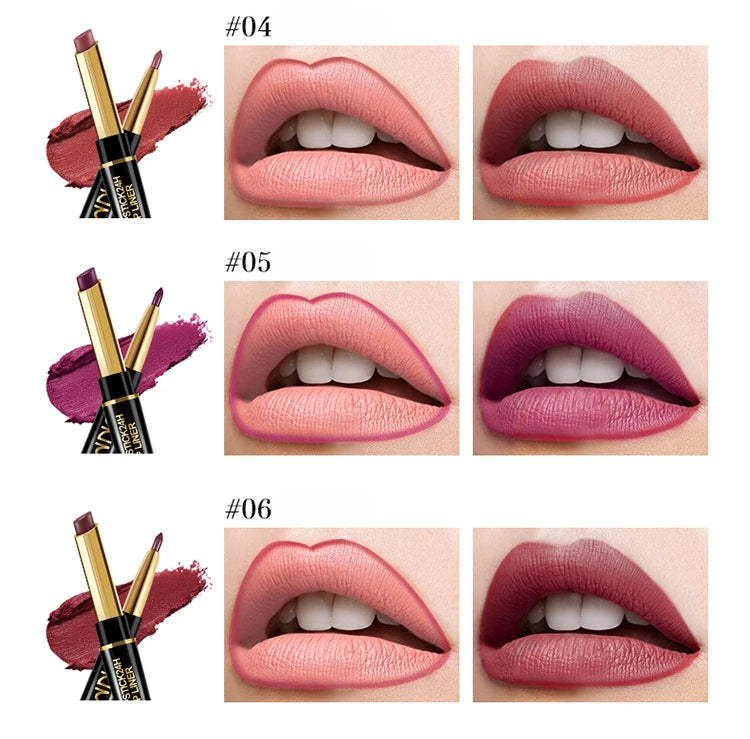 Double Ended Matte Lipstick Women Lip Liner 2 in 1 Makeup Matte Lipstick Durable Waterproof Nude Red Lipstick Lips Cosmetics New