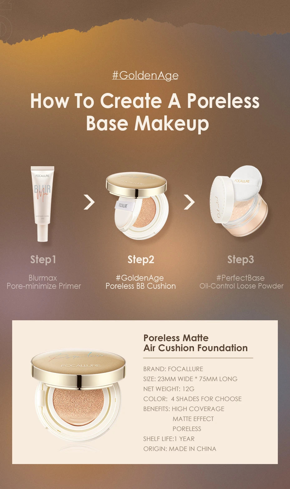 Wholesale FOCALLURE Foundation Air Cushion Waterproof Matte Base Poreless Full Coverage Face Cream Smooth Foundation Cosmetics