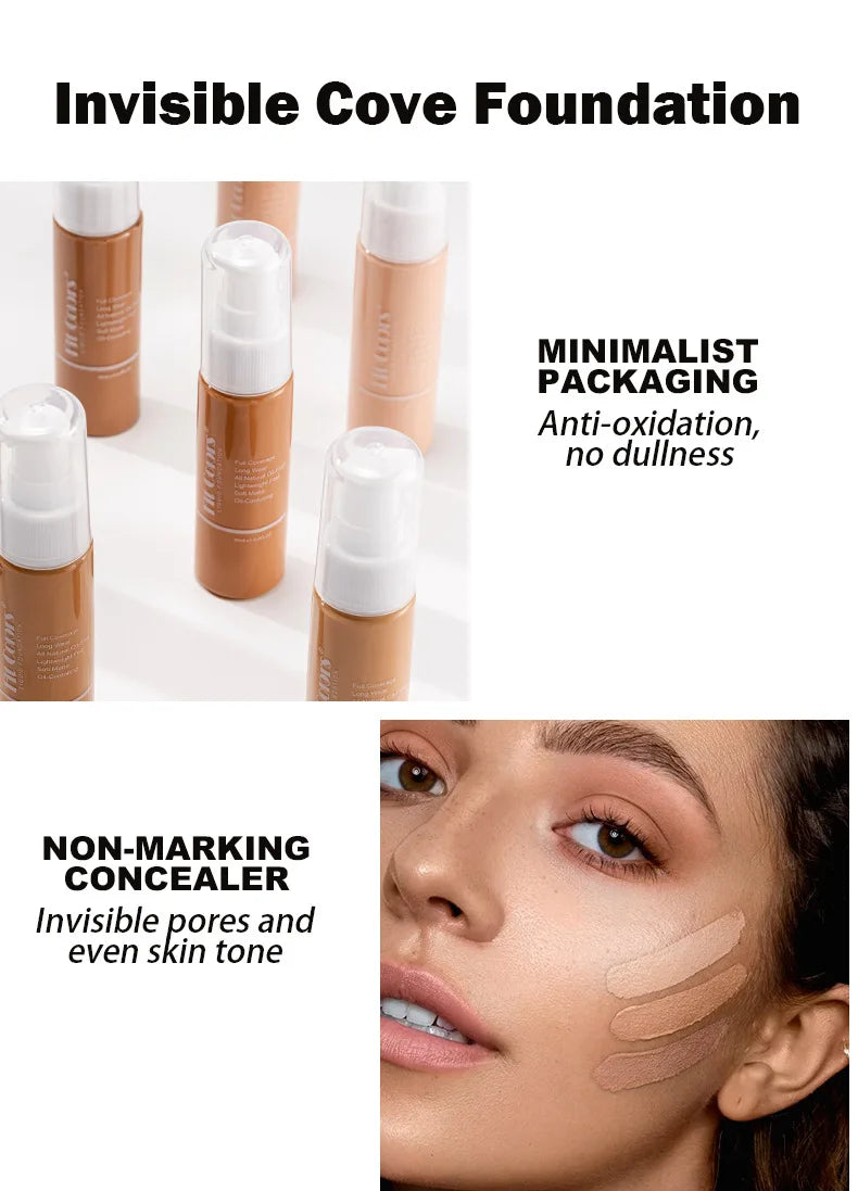 Waterproof Matte Face Liquid Foundation 30ml Full Coverage Whitening Face Concealer Makeup Base Cream Cosmetics for Women