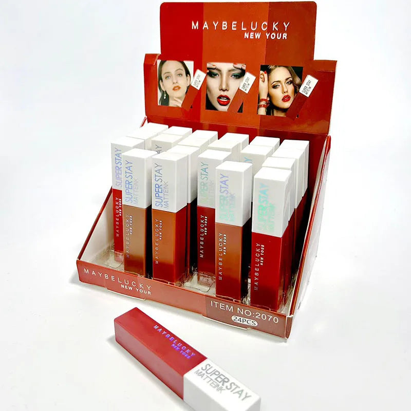12/24Pcs Matte Lipstick 6/12 Colors Set Long Lasting Waterproof Non-Stick Lipstick Women Lips Makeup Wholesale