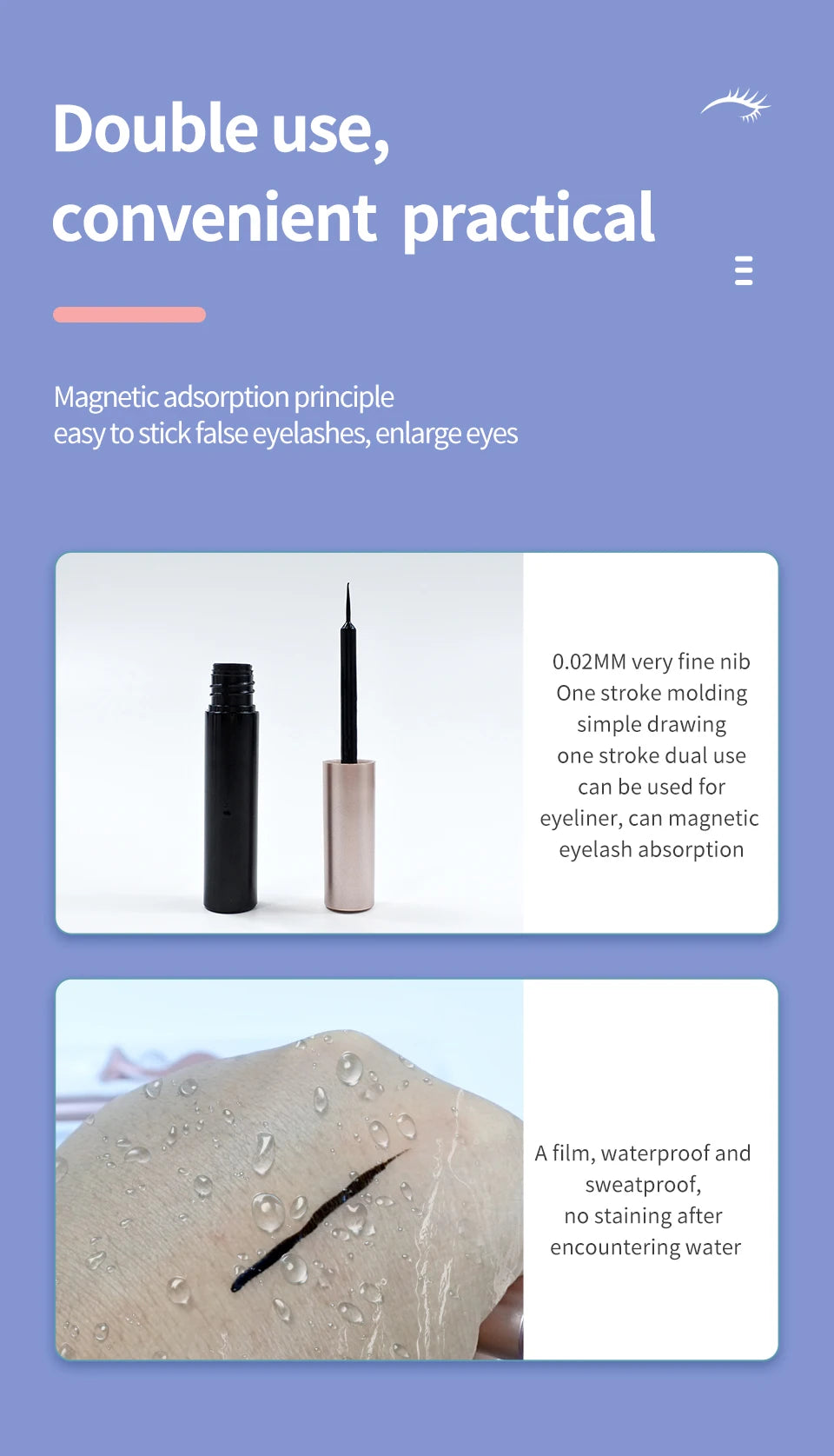Magnetic Lashes Kit with Applicator Reusable 5 Magnets False Eyelashes Makeup Natual Effect Magnetic Eyelashes with Eyeliner