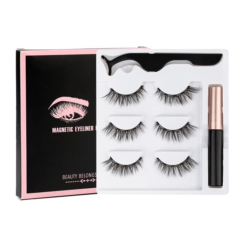 2/3/4 Pairs Magnetic Eyelashes Set Waterproof Liquid Eyeliner Tweezer Wispy False Eyelashes Dramatic 3D Mink Lashes Makeup Tools