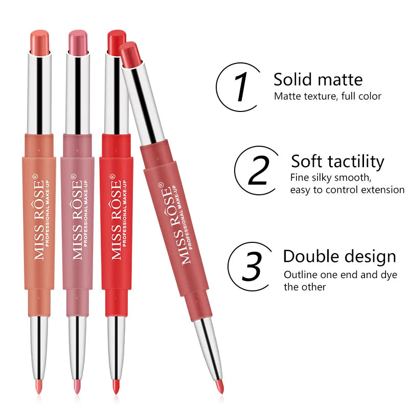 Miss Rose Double-end Lipstick Lipgloss Pencil Makeup Long Lasting Tint Sexy Red Lip Stick Beauty Matte Lip Gloss Pen Cosmetic