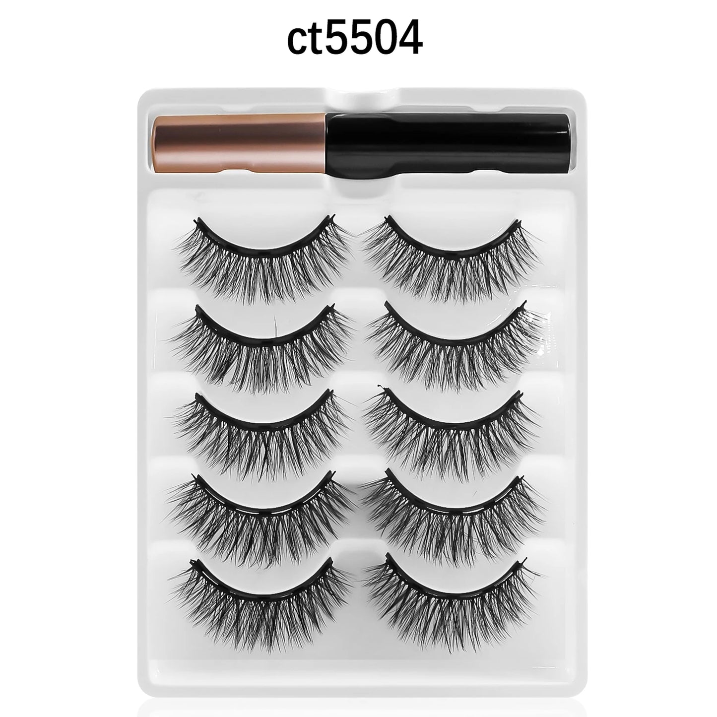 Magnetic Lashes Kit with Applicator Reusable 5 Magnets False Eyelashes Makeup Natual Effect Magnetic Eyelashes with Eyeliner