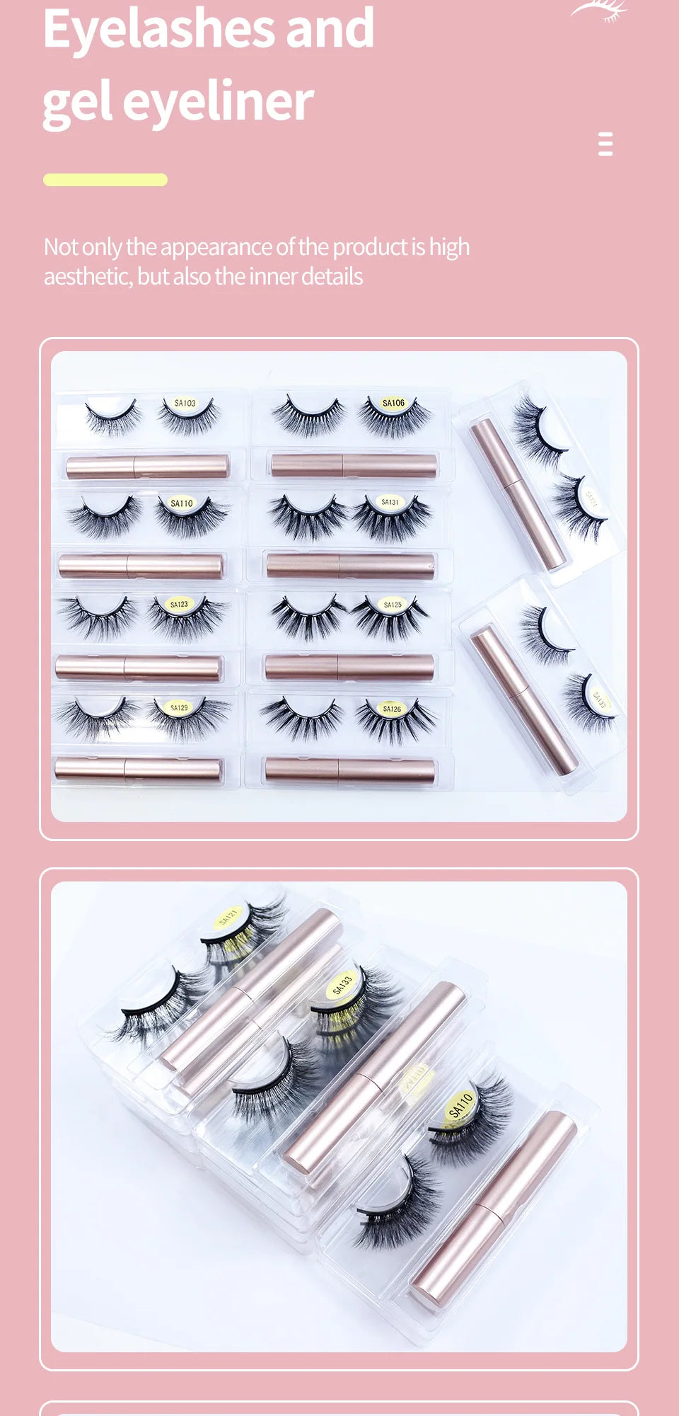 REDSIREN Natural Magnetic Lashes Makeup 1/5Pairs Reusable Magnetic False Eyelashes and Eyeliner Kit