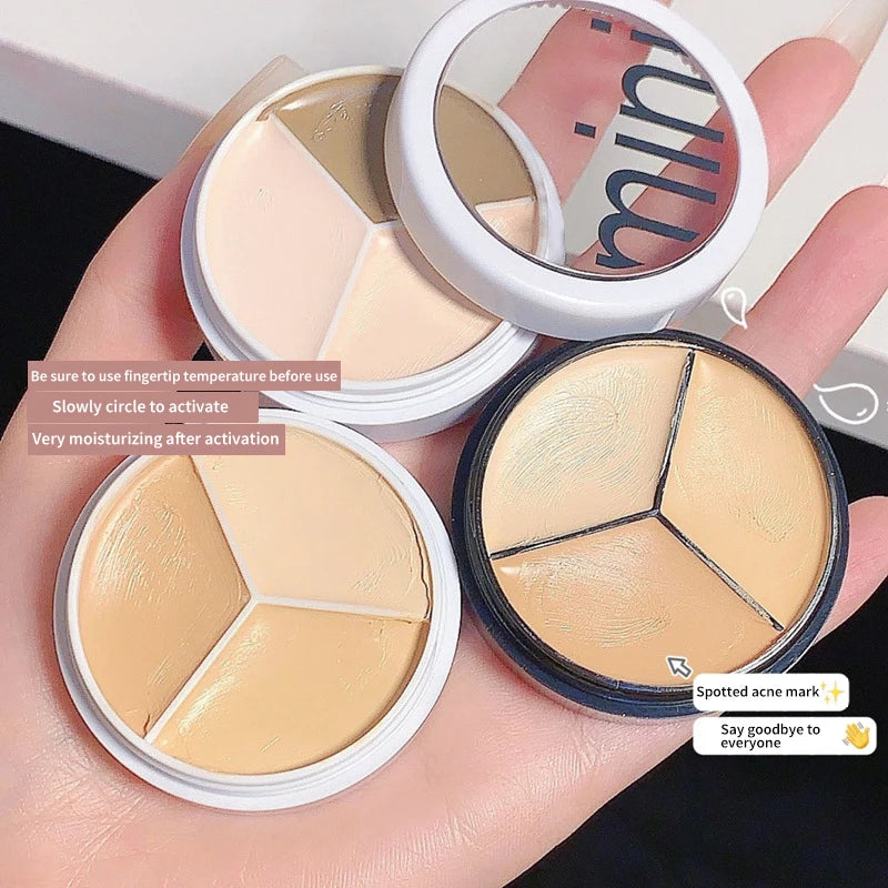 3 Colors Brand Foundation Concealer for Dark Circles,Tears,Freckles,Acne,Pigmentation blemishes Waterproof Full Coverage Makeup