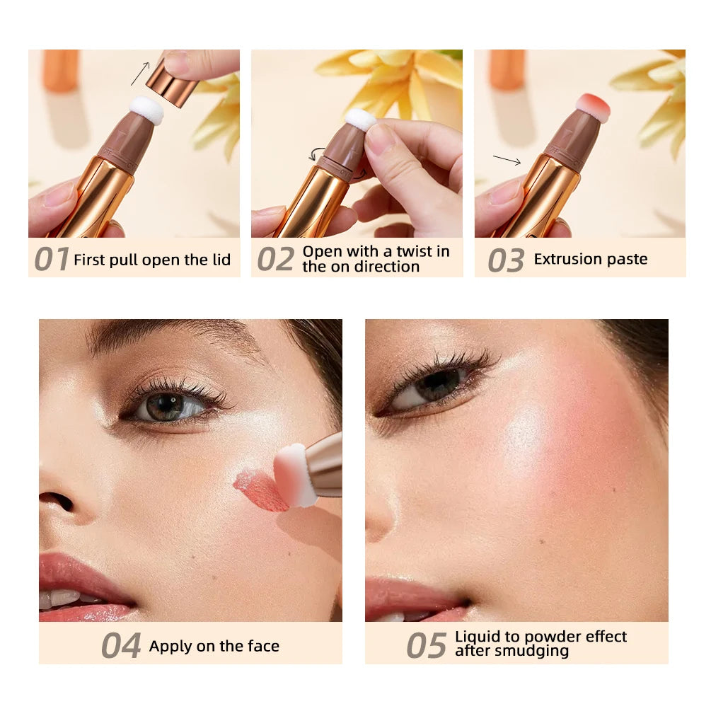 Makeup Multi-use Contour Blush Stick Brighten Cheek Cosmetic Soft Smooth Face Liquid Blusher Natural Bronzers Highlighters Tint
