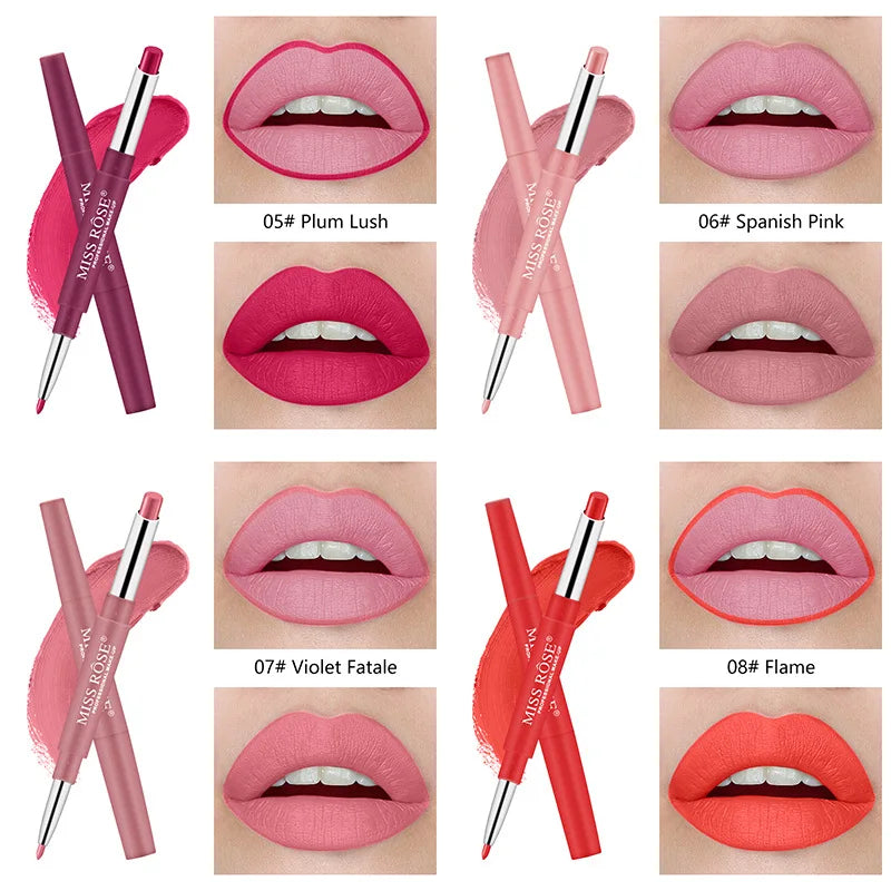 Miss Rose Double-end Lipstick Lipgloss Pencil Makeup Long Lasting Tint Sexy Red Lip Stick Beauty Matte Lip Gloss Pen Cosmetic