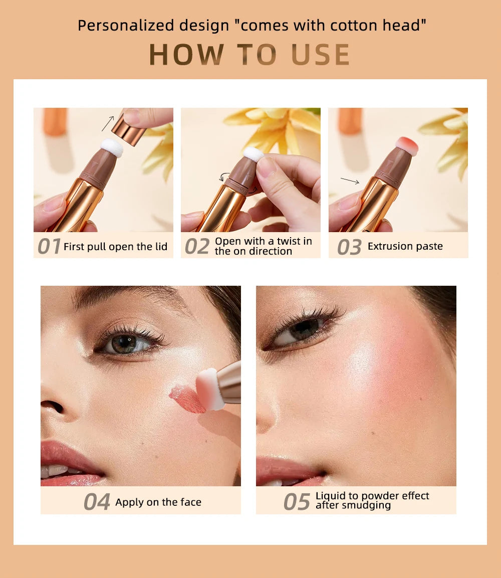 Makeup Multi-use Contour Blush Stick Brighten Cheek Cosmetic Soft Smooth Face Liquid Blusher Natural Bronzers Highlighters Tint