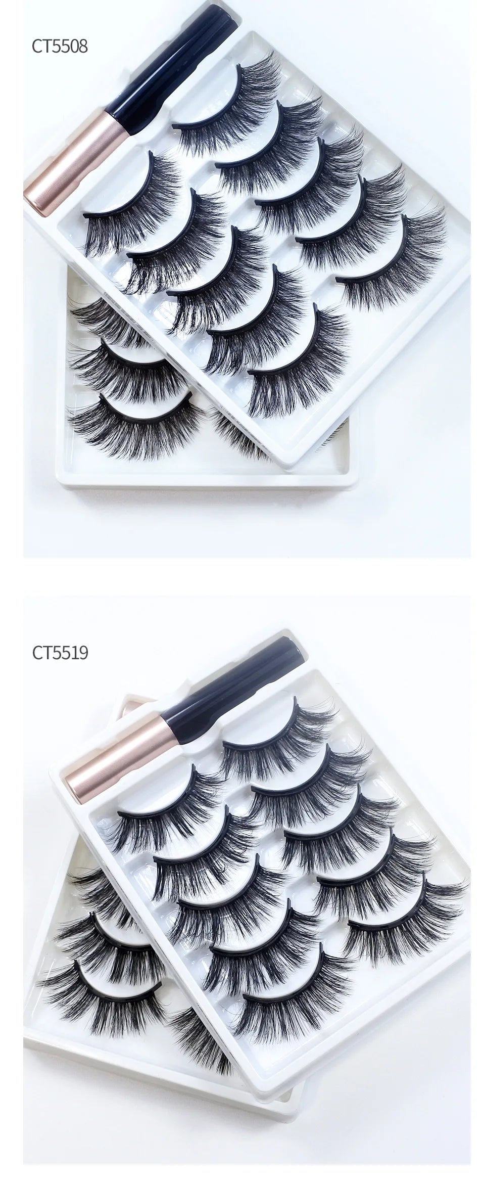 REDSIREN Natural Magnetic Lashes Makeup 1/5Pairs Reusable Magnetic False Eyelashes and Eyeliner Kit