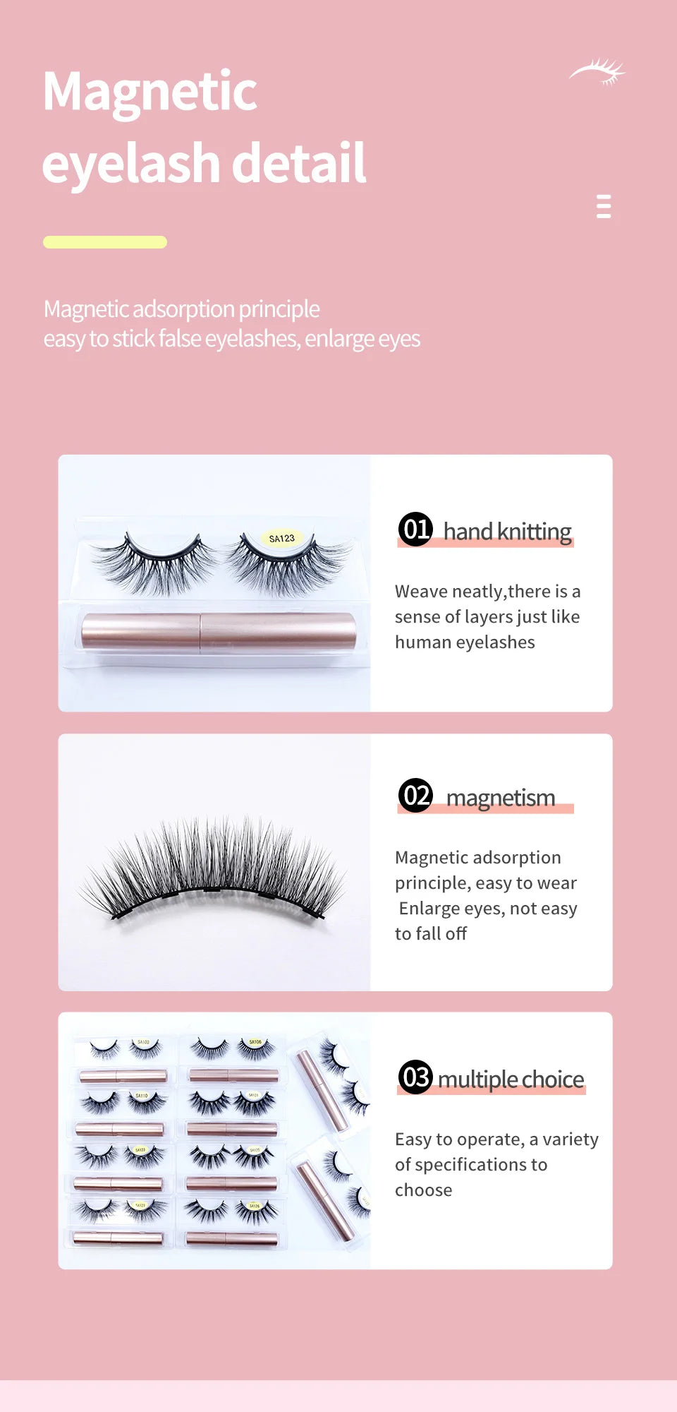 REDSIREN Natural Magnetic Lashes Makeup 1/5Pairs Reusable Magnetic False Eyelashes and Eyeliner Kit