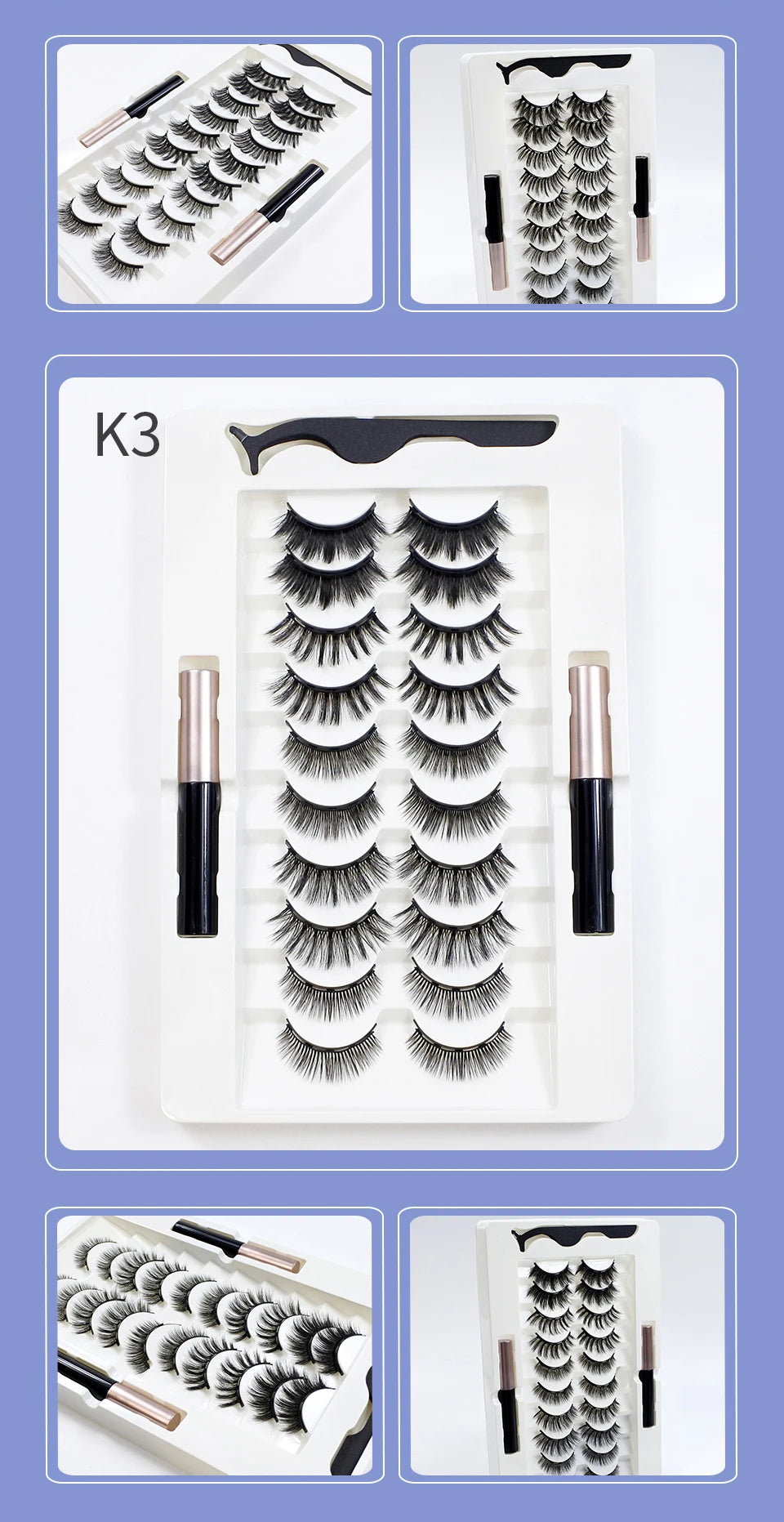 Magnetic Lashes Kit with Applicator Reusable 5 Magnets False Eyelashes Makeup Natual Effect Magnetic Eyelashes with Eyeliner