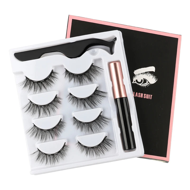 2/3/4 Pairs Magnetic Eyelashes Set Waterproof Liquid Eyeliner Tweezer Wispy False Eyelashes Dramatic 3D Mink Lashes Makeup Tools