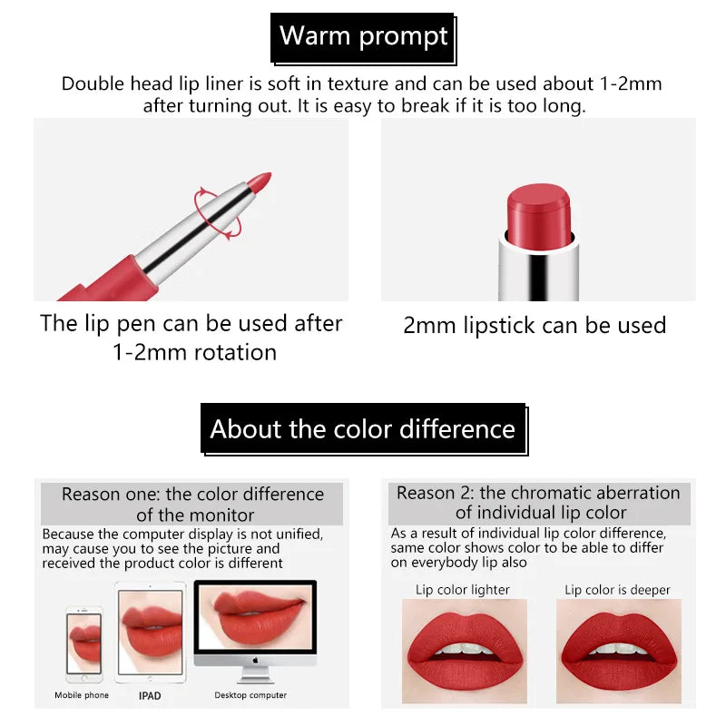 Miss Rose Double-end Lipstick Lipgloss Pencil Makeup Long Lasting Tint Sexy Red Lip Stick Beauty Matte Lip Gloss Pen Cosmetic