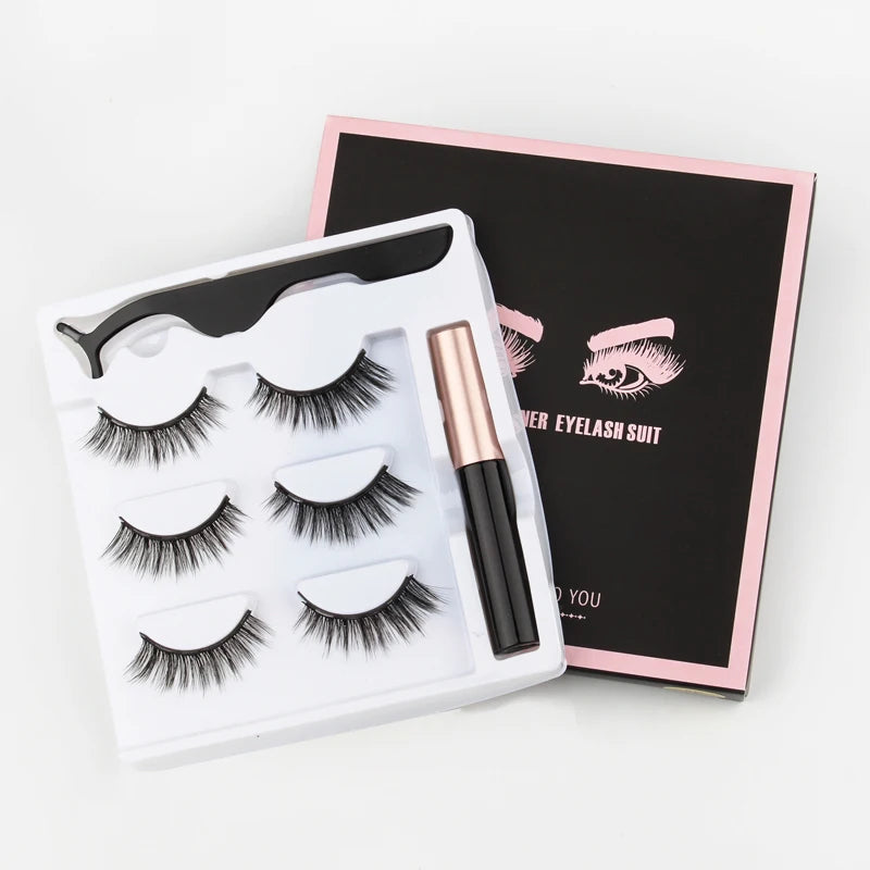 2/3/4 Pairs Magnetic Eyelashes Set Waterproof Liquid Eyeliner Tweezer Wispy False Eyelashes Dramatic 3D Mink Lashes Makeup Tools