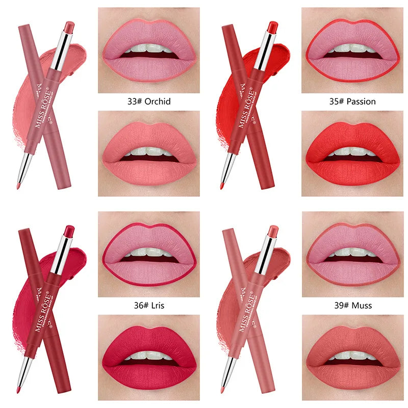 Miss Rose Double-end Lipstick Lipgloss Pencil Makeup Long Lasting Tint Sexy Red Lip Stick Beauty Matte Lip Gloss Pen Cosmetic