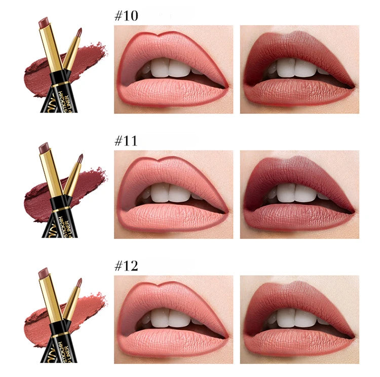 Double Ended Matte Lipstick Women Lip Liner 2 in 1 Makeup Matte Lipstick Durable Waterproof Nude Red Lipstick Lips Cosmetics New
