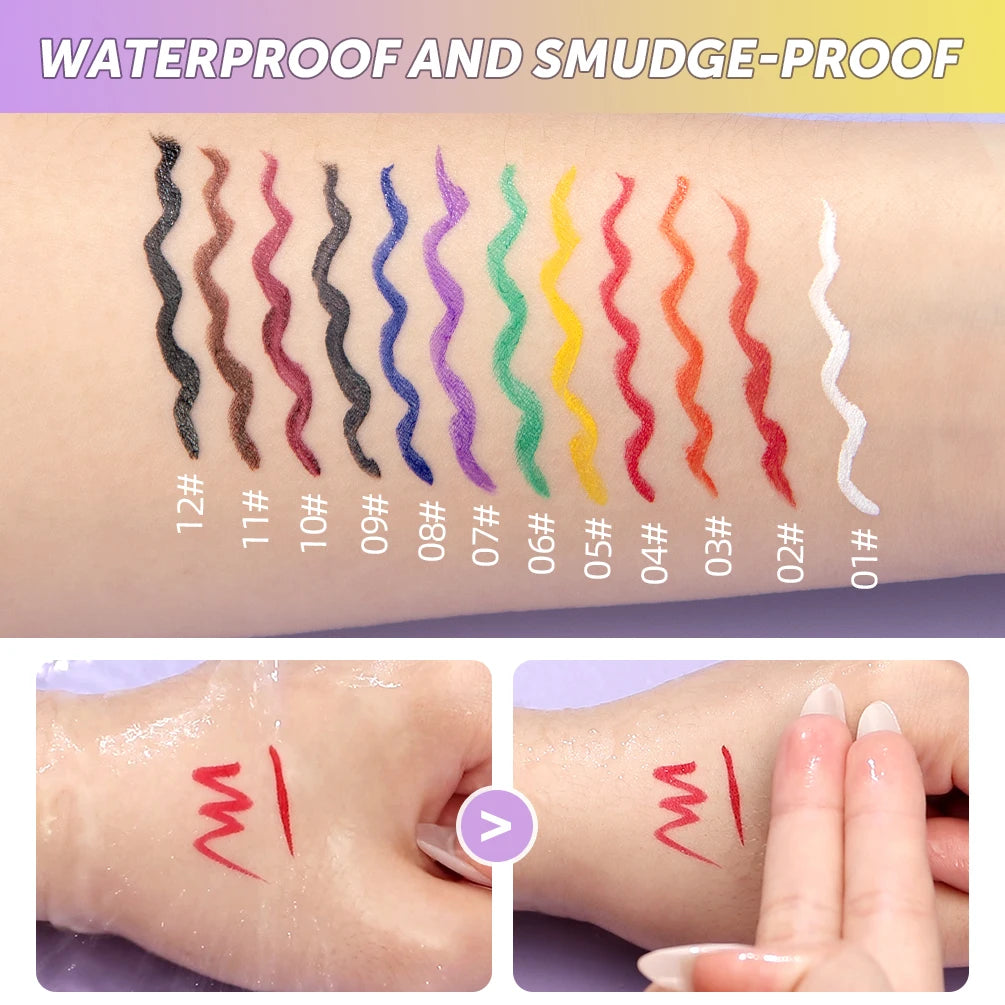 Ultra-Thin Black Eyeliner Pencil Waterproof Long Lasting Smooth 12 Colors Colorful Liquid Eyeliner High Makeup Pigment Eye Liner