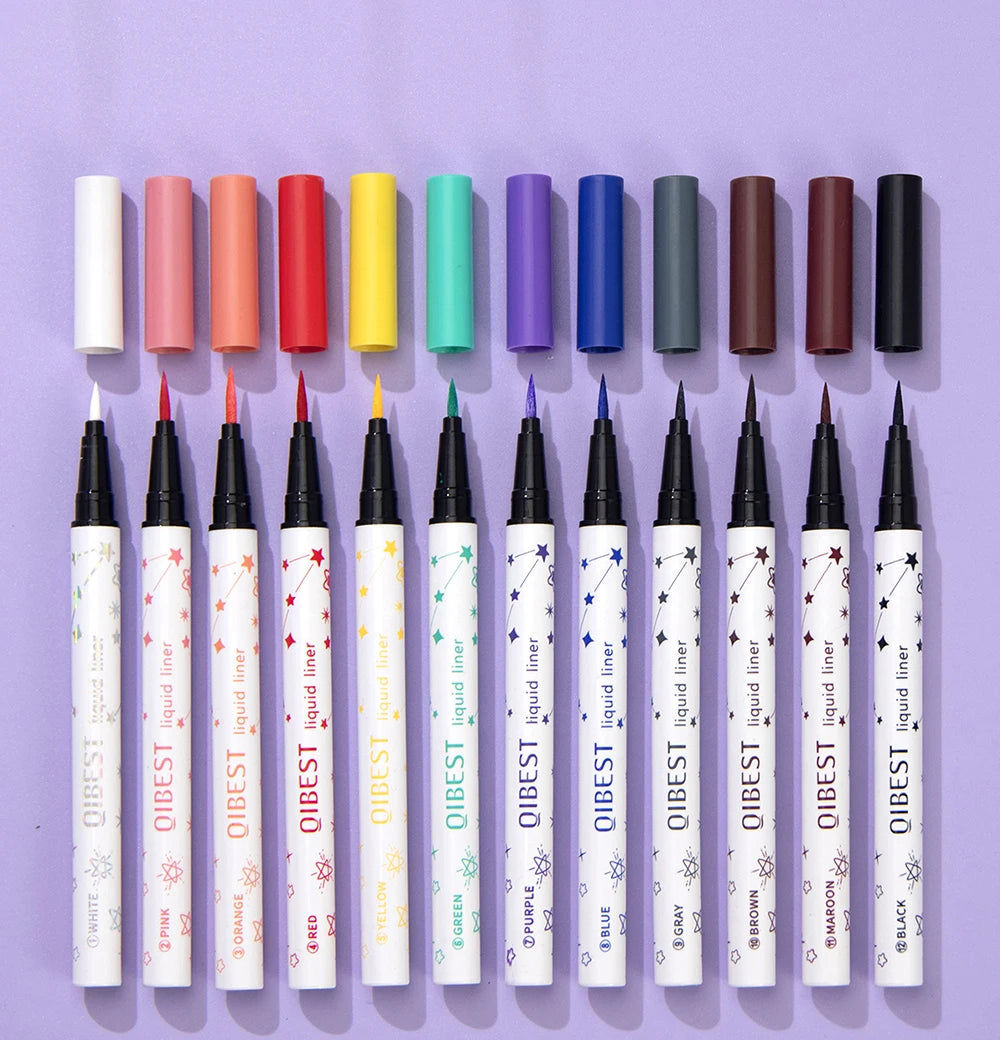 Ultra-Thin Black Eyeliner Pencil Waterproof Long Lasting Smooth 12 Colors Colorful Liquid Eyeliner High Makeup Pigment Eye Liner