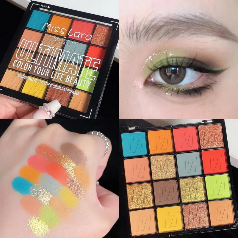 Pearlescent Eye Shadow Plattee Long Lasting Waterproof Eyeshadow Matte Glitter Eyeshadow Palette 16Colors Eyes Make Up Cosmetics