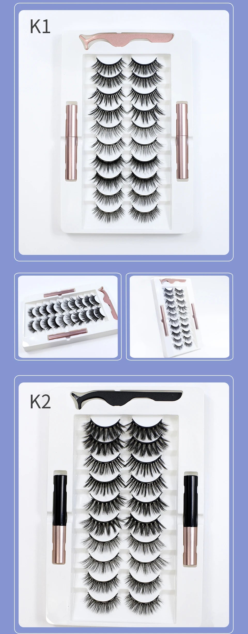 Magnetic Lashes Kit with Applicator Reusable 5 Magnets False Eyelashes Makeup Natual Effect Magnetic Eyelashes with Eyeliner