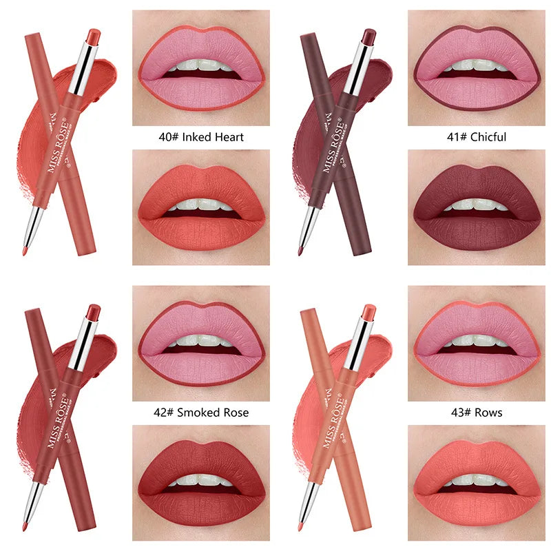 Miss Rose Double-end Lipstick Lipgloss Pencil Makeup Long Lasting Tint Sexy Red Lip Stick Beauty Matte Lip Gloss Pen Cosmetic
