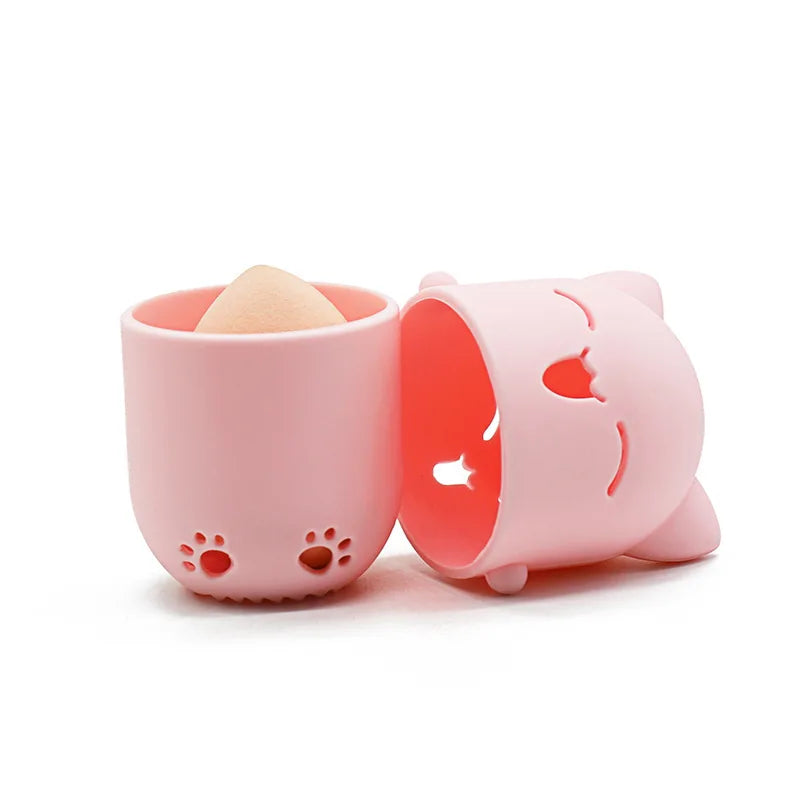 Purple Soft Silicone Cosmetic Blender Sponge Box Holder Beauty Powder Puff Blender Holder Sponge Makeup Egg Drying Case Portable