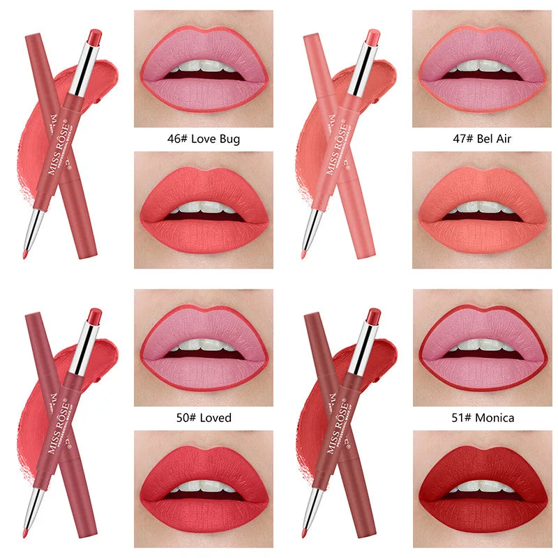 Miss Rose Double-end Lipstick Lipgloss Pencil Makeup Long Lasting Tint Sexy Red Lip Stick Beauty Matte Lip Gloss Pen Cosmetic