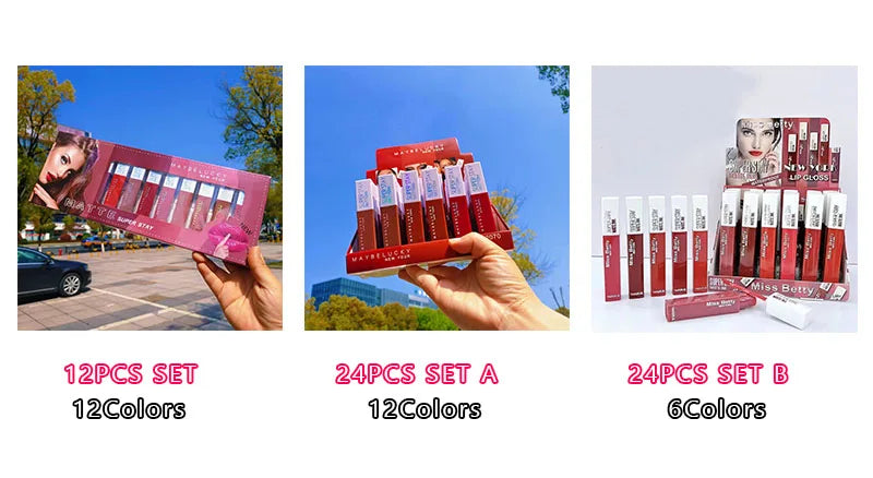 12/24Pcs Matte Lipstick 6/12 Colors Set Long Lasting Waterproof Non-Stick Lipstick Women Lips Makeup Wholesale