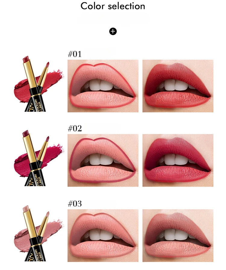 Double Ended Matte Lipstick Women Lip Liner 2 in 1 Makeup Matte Lipstick Durable Waterproof Nude Red Lipstick Lips Cosmetics New