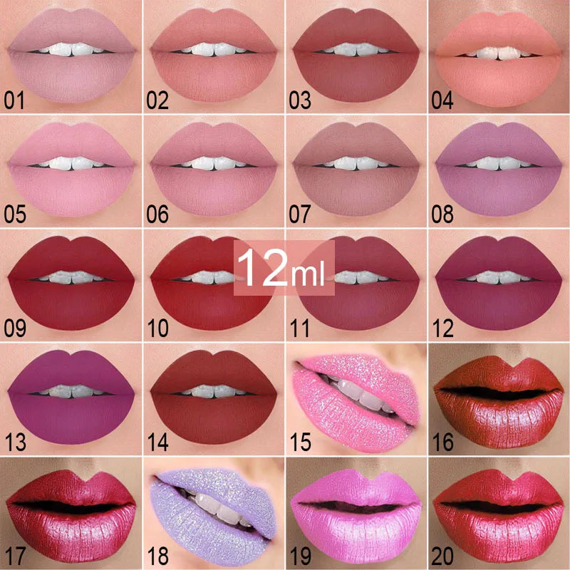 CmaaDU 20Color Matte Lip Gloss Liquid Lipstick Waterproof Lasting Nude Glitter Fashion Scoop Lip Natural Thread Gloss Cosmetics