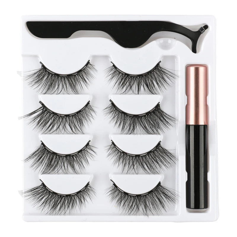 2/3/4 Pairs Magnetic Eyelashes Set Waterproof Liquid Eyeliner Tweezer Wispy False Eyelashes Dramatic 3D Mink Lashes Makeup Tools