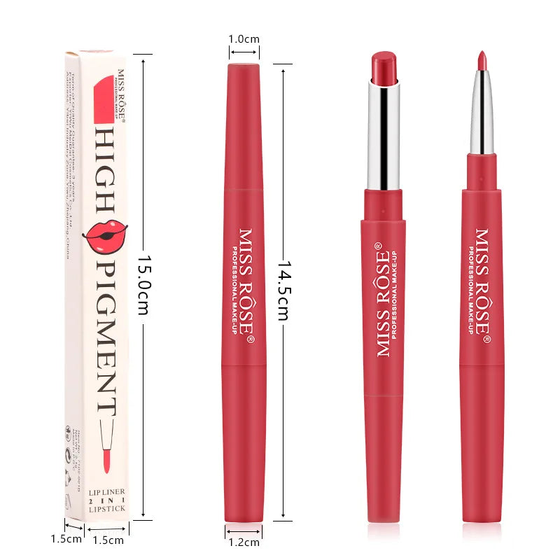 Miss Rose Double-end Lipstick Lipgloss Pencil Makeup Long Lasting Tint Sexy Red Lip Stick Beauty Matte Lip Gloss Pen Cosmetic