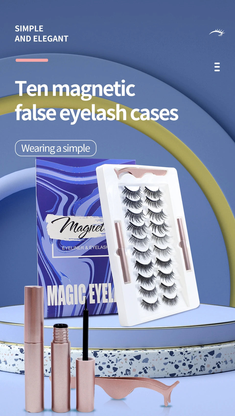 Magnetic Lashes Kit with Applicator Reusable 5 Magnets False Eyelashes Makeup Natual Effect Magnetic Eyelashes with Eyeliner