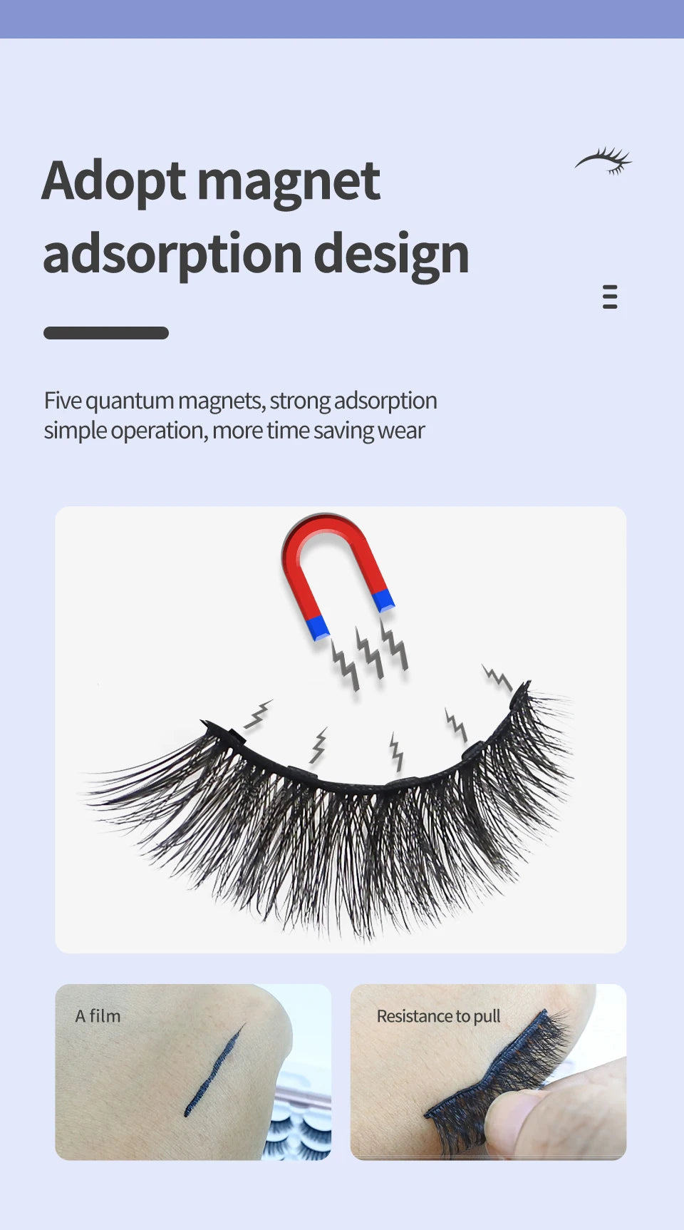 Magnetic Lashes Kit with Applicator Reusable 5 Magnets False Eyelashes Makeup Natual Effect Magnetic Eyelashes with Eyeliner
