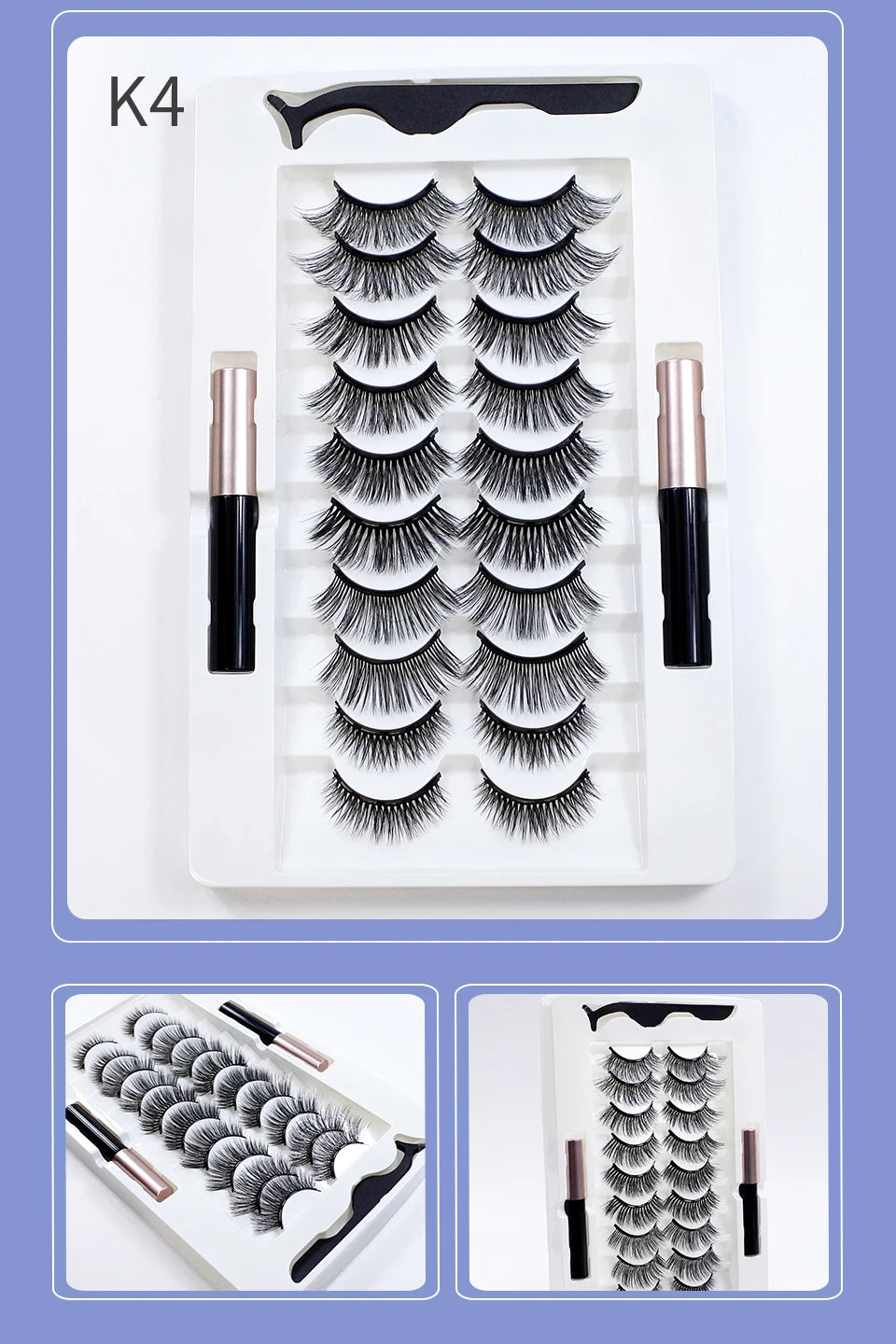 Magnetic Lashes Kit with Applicator Reusable 5 Magnets False Eyelashes Makeup Natual Effect Magnetic Eyelashes with Eyeliner