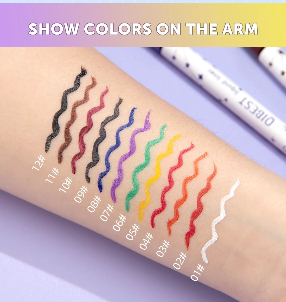 Ultra-Thin Black Eyeliner Pencil Waterproof Long Lasting Smooth 12 Colors Colorful Liquid Eyeliner High Makeup Pigment Eye Liner
