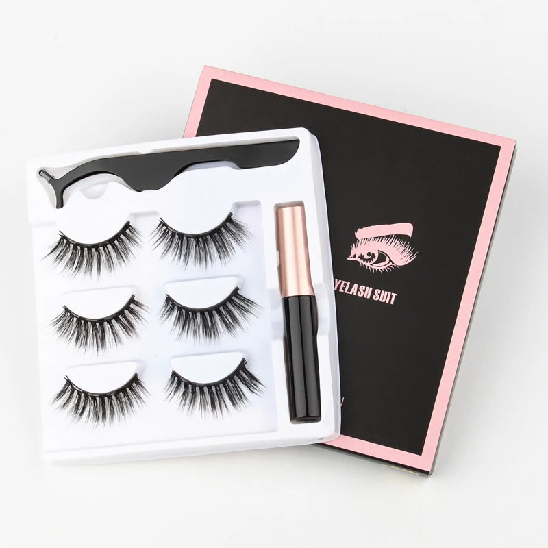 2/3/4 Pairs Magnetic Eyelashes Set Waterproof Liquid Eyeliner Tweezer Wispy False Eyelashes Dramatic 3D Mink Lashes Makeup Tools