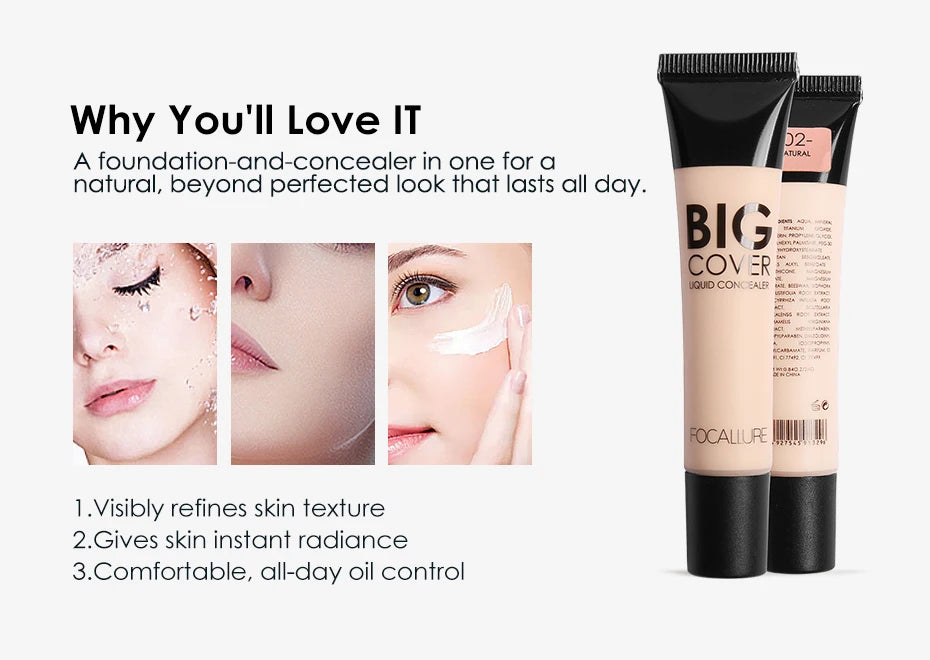 Wholesale FOCALLURE Waterproof High Coverage Face Concealer Cream Lasting Scar Acne Cover Moisturizing Liquid Foundation Makeup
