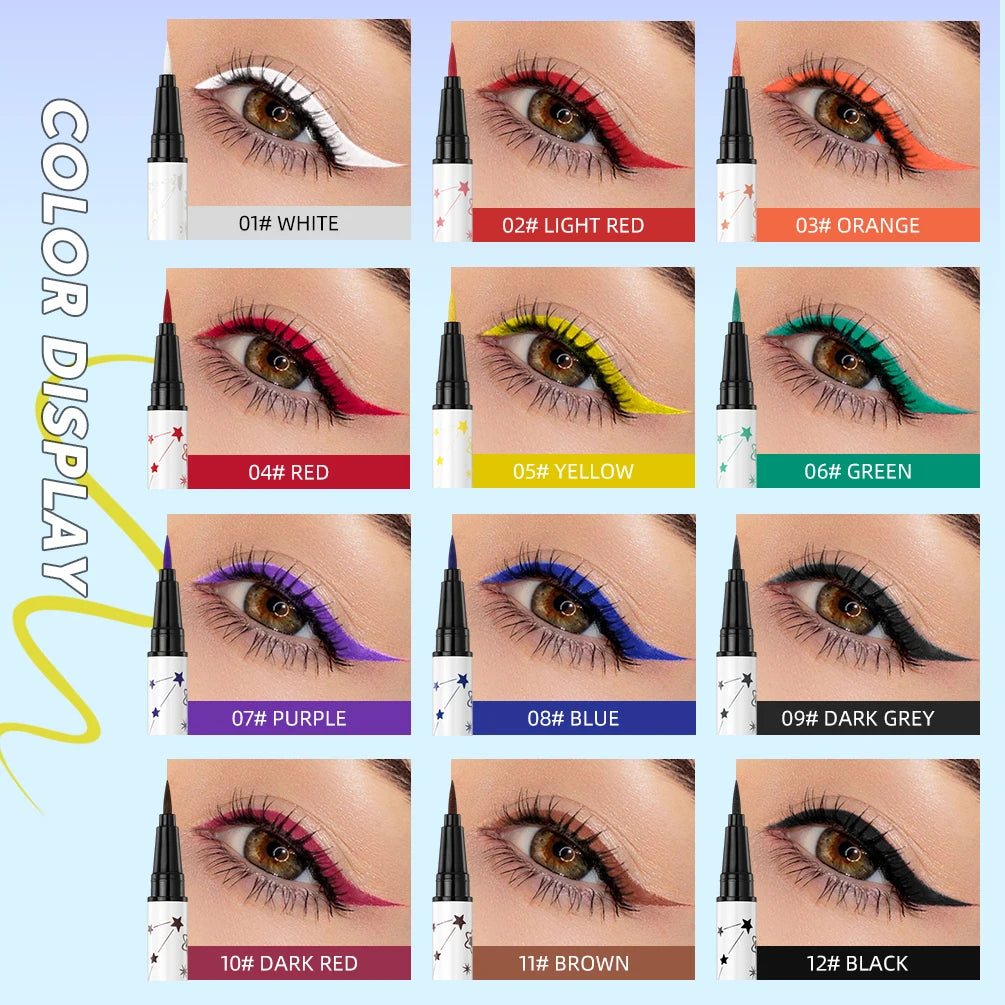 Ultra-Thin Black Eyeliner Pencil Waterproof Long Lasting Smooth 12 Colors Colorful Liquid Eyeliner High Makeup Pigment Eye Liner