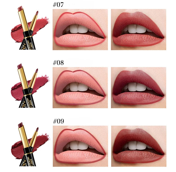 Double Ended Matte Lipstick Women Lip Liner 2 in 1 Makeup Matte Lipstick Durable Waterproof Nude Red Lipstick Lips Cosmetics New