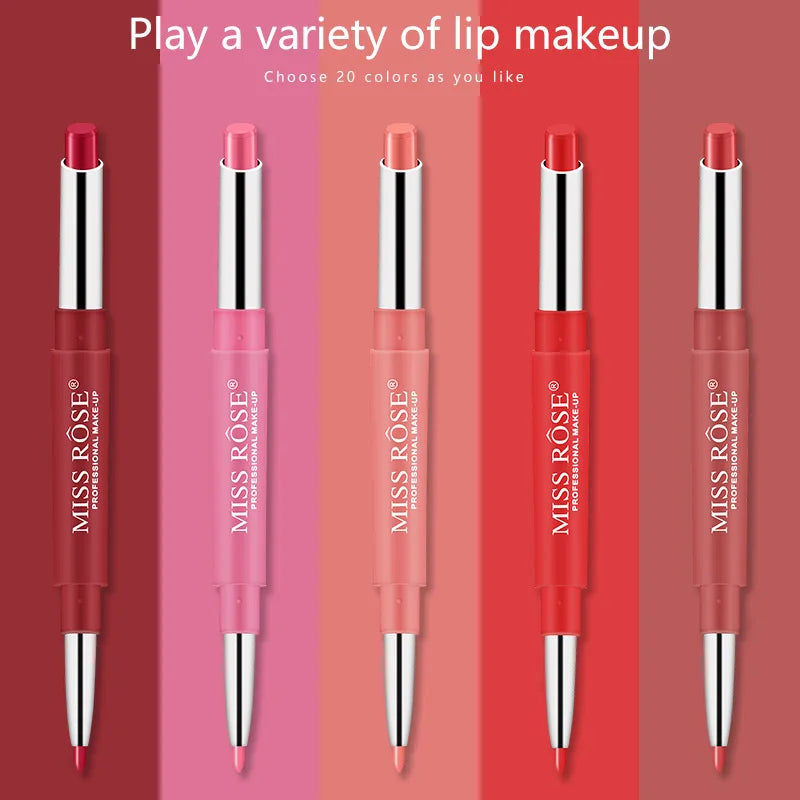 Miss Rose Double-end Lipstick Lipgloss Pencil Makeup Long Lasting Tint Sexy Red Lip Stick Beauty Matte Lip Gloss Pen Cosmetic