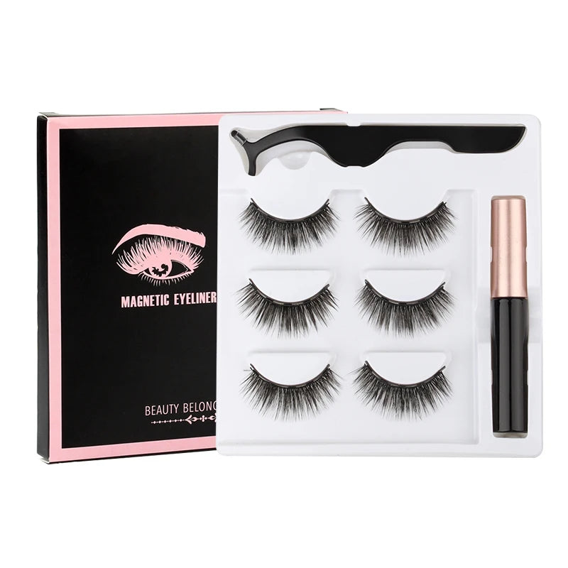 2/3/4 Pairs Magnetic Eyelashes Set Waterproof Liquid Eyeliner Tweezer Wispy False Eyelashes Dramatic 3D Mink Lashes Makeup Tools