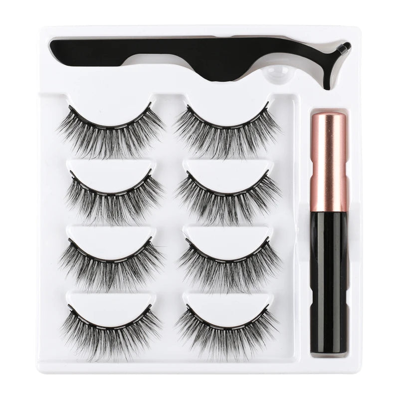 2/3/4 Pairs Magnetic Eyelashes Set Waterproof Liquid Eyeliner Tweezer Wispy False Eyelashes Dramatic 3D Mink Lashes Makeup Tools