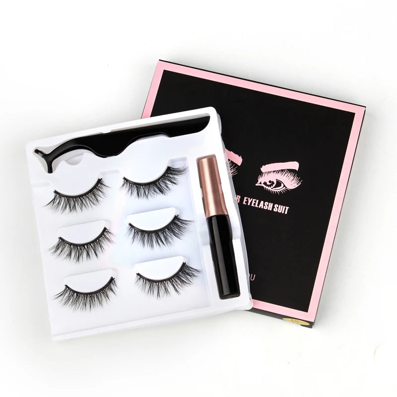 2/3/4 Pairs Magnetic Eyelashes Set Waterproof Liquid Eyeliner Tweezer Wispy False Eyelashes Dramatic 3D Mink Lashes Makeup Tools