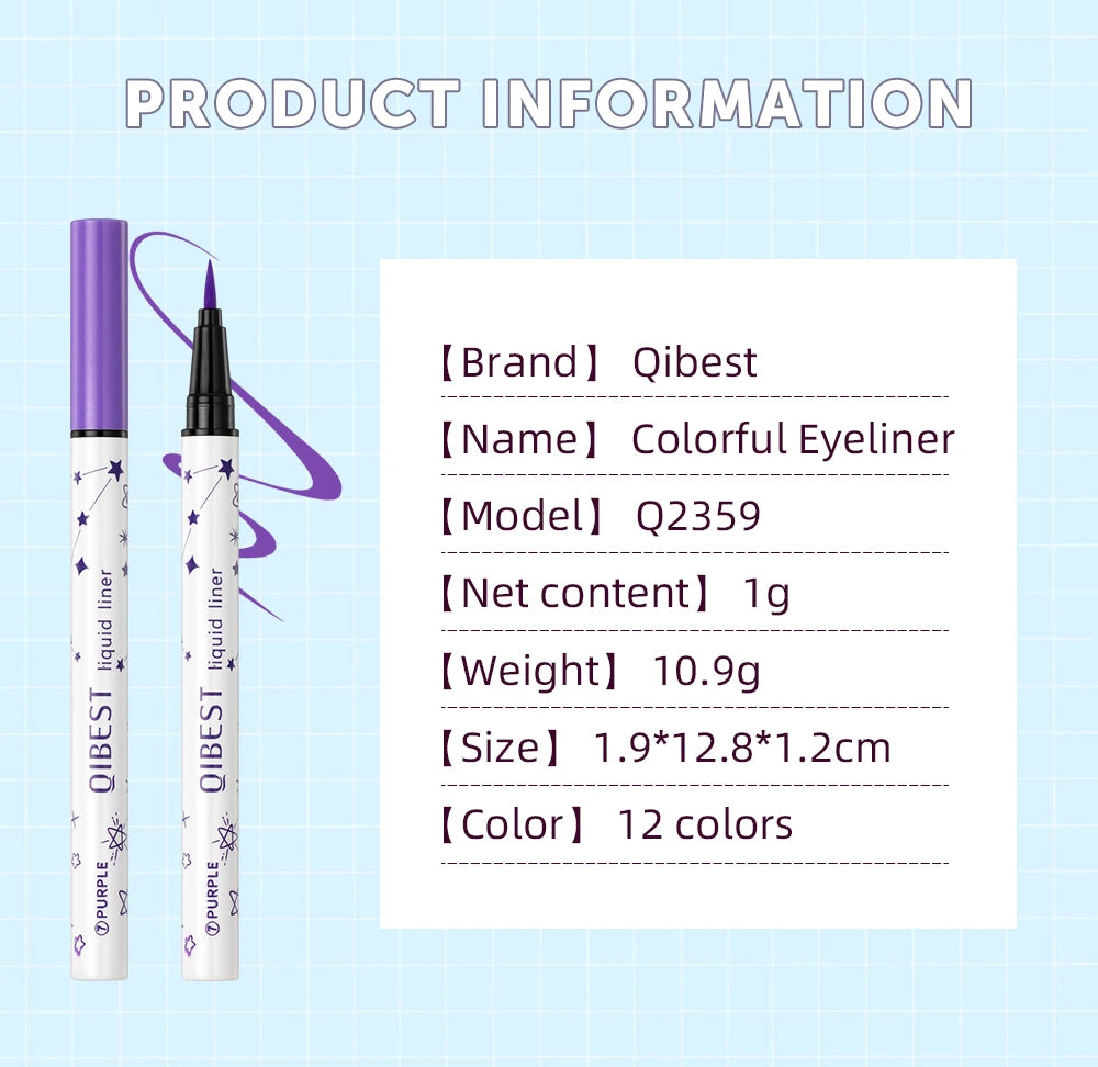 Ultra-Thin Black Eyeliner Pencil Waterproof Long Lasting Smooth 12 Colors Colorful Liquid Eyeliner High Makeup Pigment Eye Liner