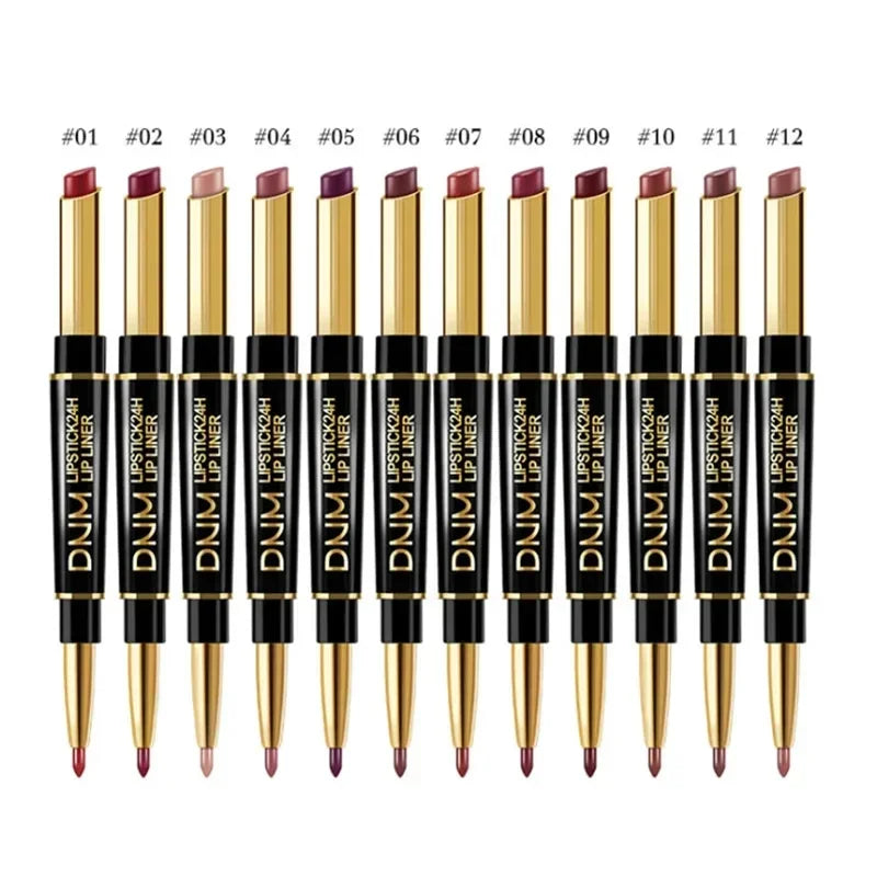 Double Ended Matte Lipstick Women Lip Liner 2 in 1 Makeup Matte Lipstick Durable Waterproof Nude Red Lipstick Lips Cosmetics New