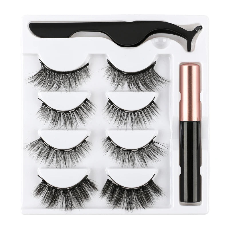 2/3/4 Pairs Magnetic Eyelashes Set Waterproof Liquid Eyeliner Tweezer Wispy False Eyelashes Dramatic 3D Mink Lashes Makeup Tools